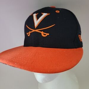 New Era 59Fifty Fitted Hat Black Cap Orange Bill Fitted Size 7 1/8  Virginia